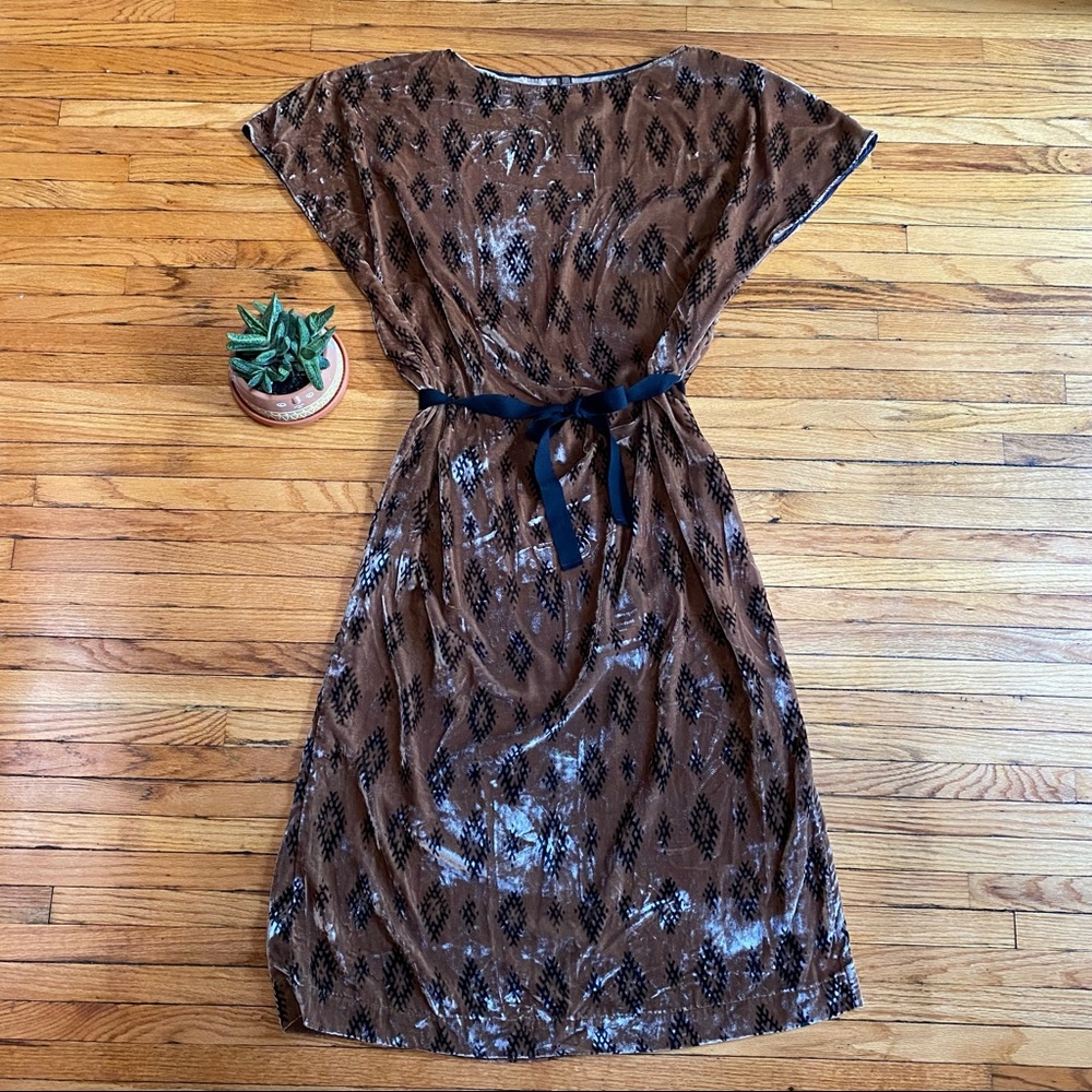 Velvet Dress by Diega, Tie Waist, Southwestern Pattern